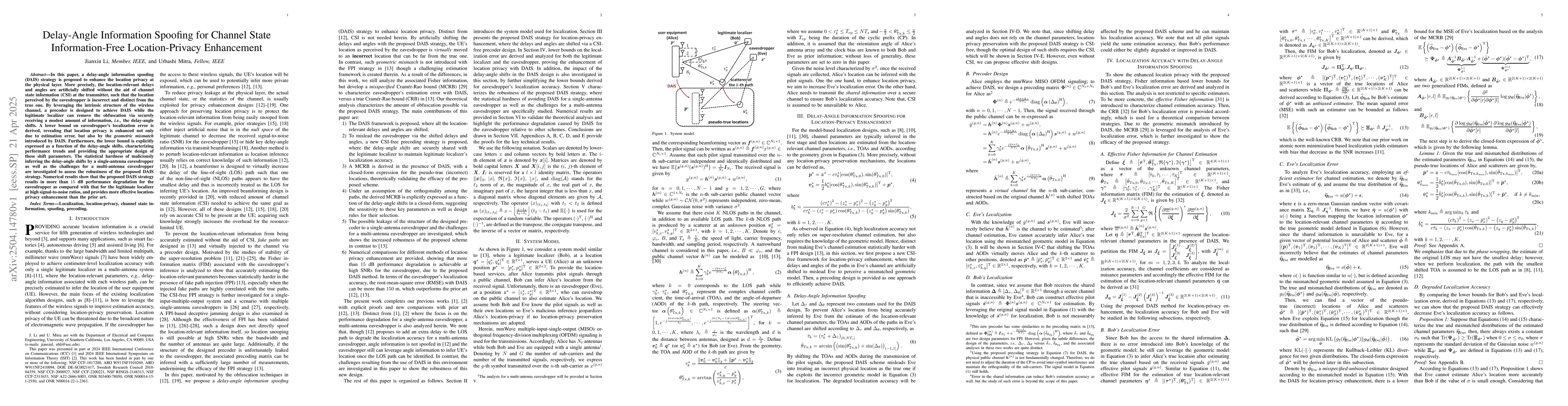 Thumbnail for Delay-Angle Information Spoofing for Channel State Information-Free
  Location-Privacy Enhancement