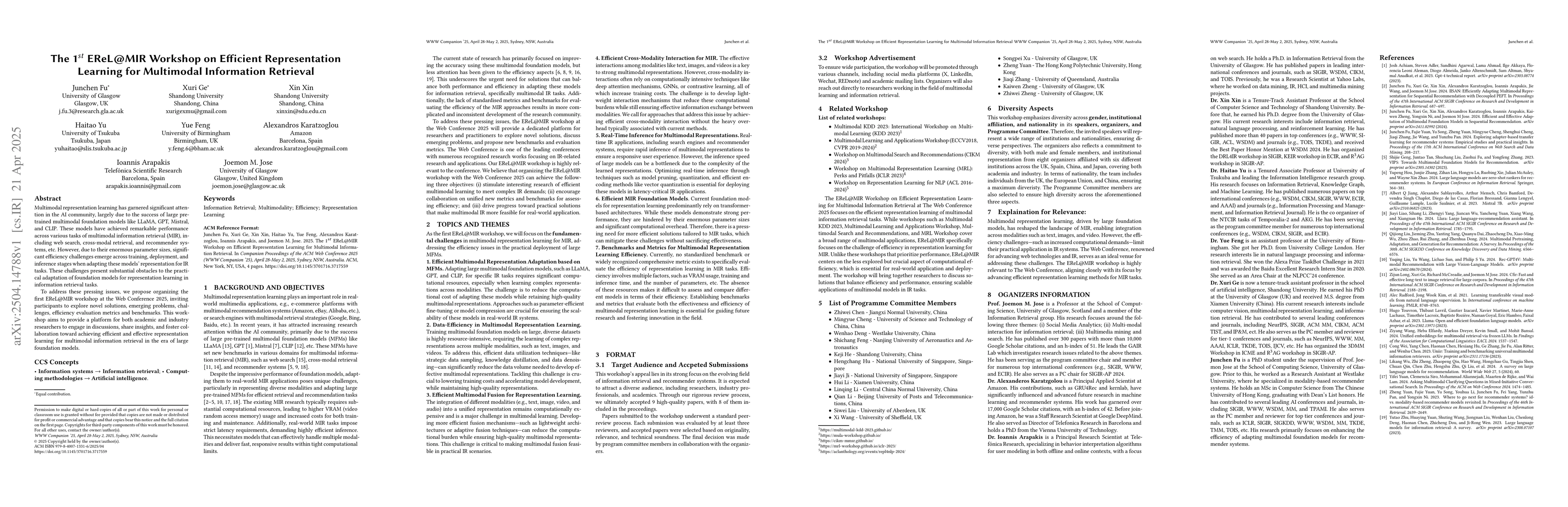 Thumbnail for The 1st EReL@MIR Workshop on Efficient Representation Learning for
  Multimodal Information Retrieval