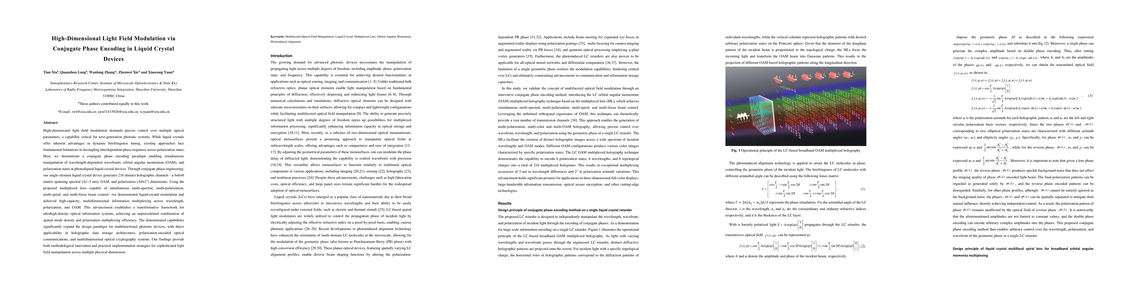 Thumbnail for High-Dimensional Light Field Modulation via Conjugate Phase Encoding in
  Liquid Crystal Devices