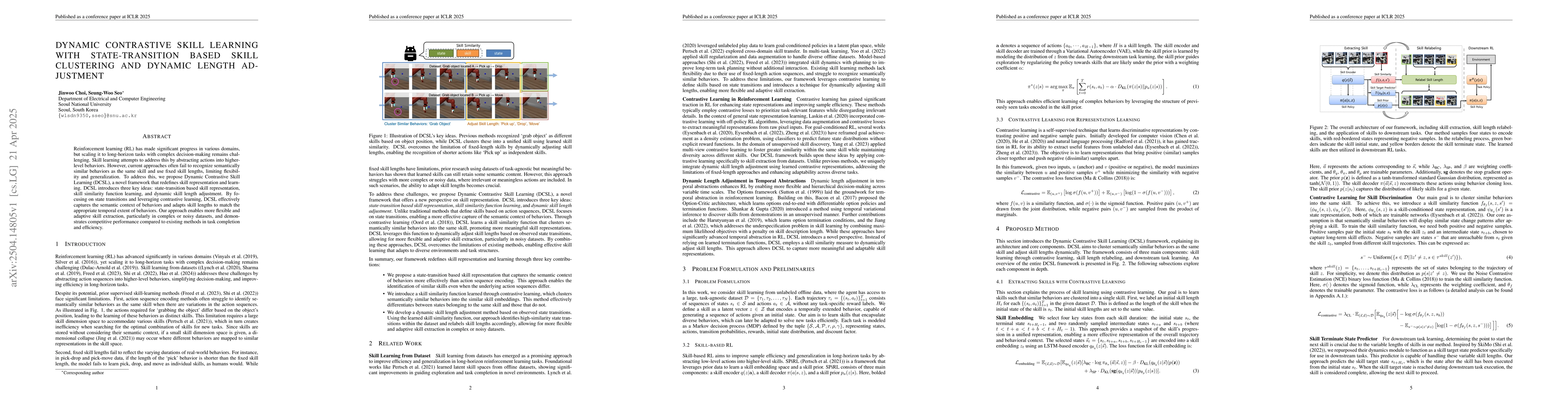 Thumbnail for Dynamic Contrastive Skill Learning with State-Transition Based Skill
  Clustering and Dynamic Length Adjustment