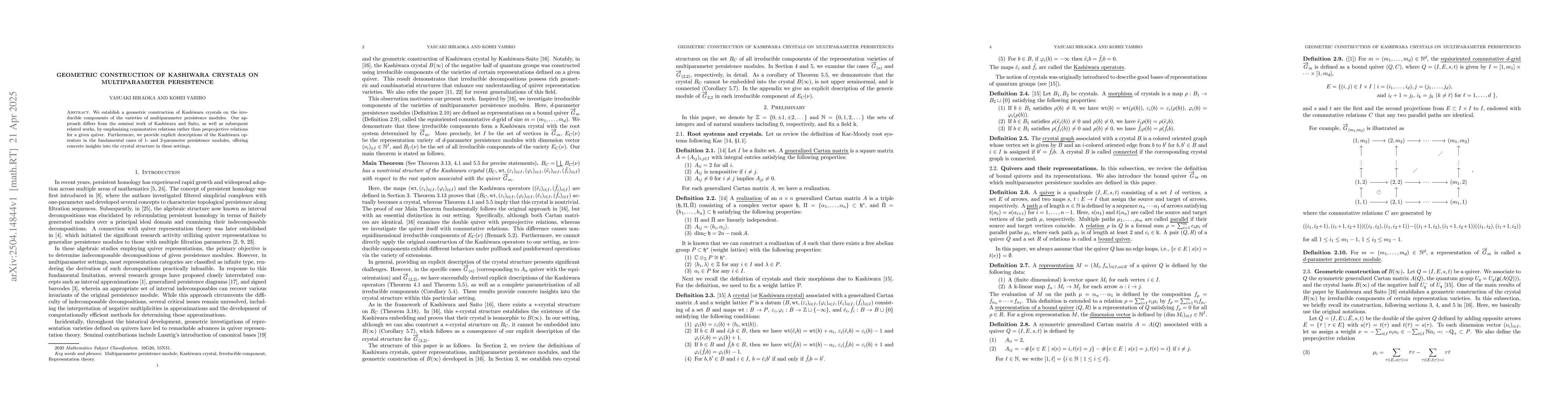 Thumbnail for Geometric construction of Kashiwara crystals on multiparameter
  persistence