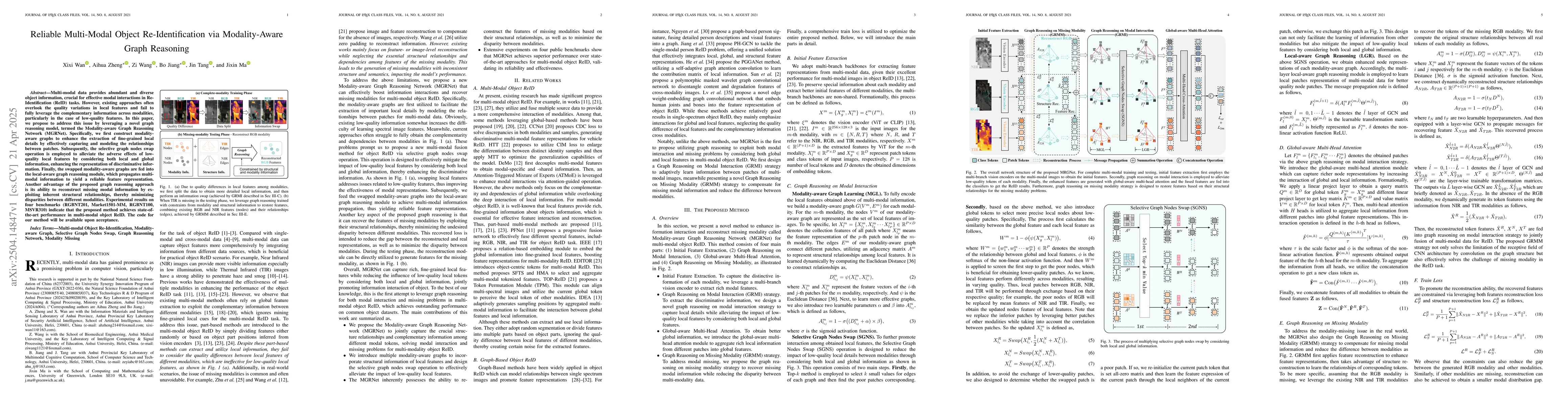 Thumbnail for Reliable Multi-Modal Object Re-Identification via Modality-Aware Graph
  Reasoning