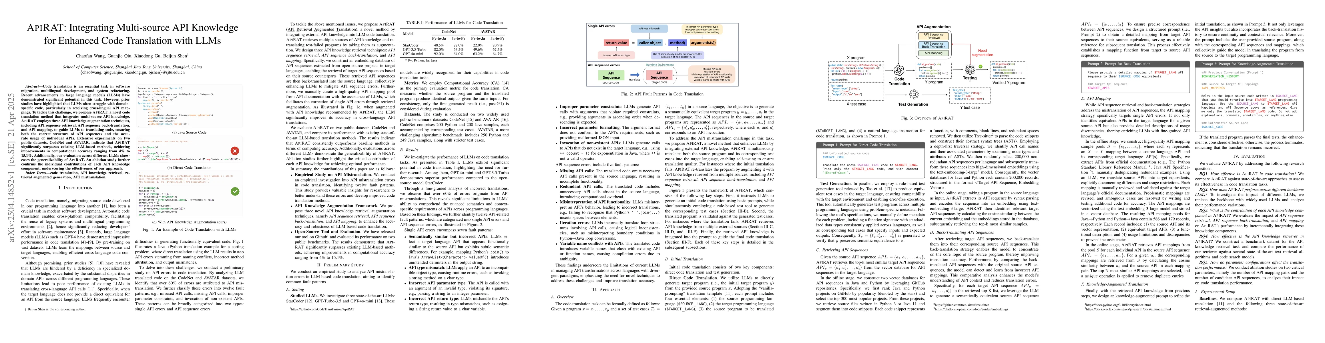 Thumbnail for APIRAT: Integrating Multi-source API Knowledge for Enhanced Code
  Translation with LLMs