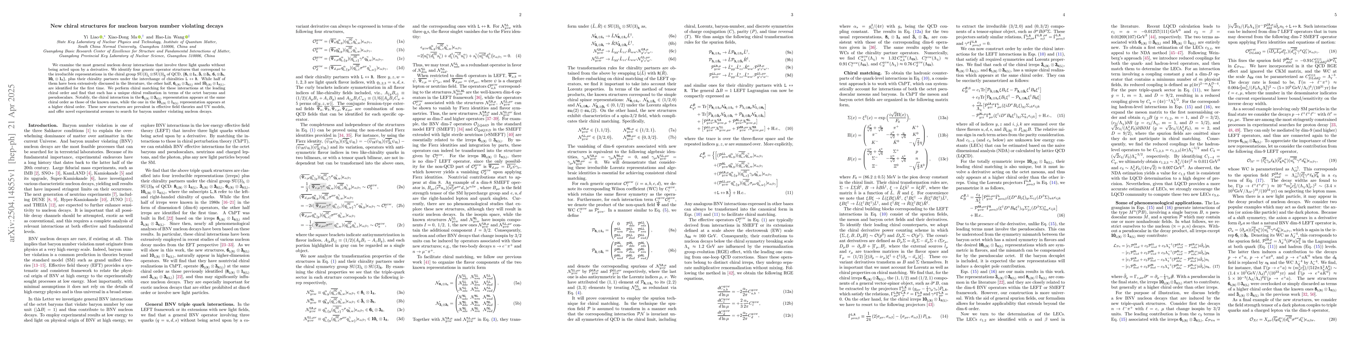 Thumbnail for New chiral structures for nucleon baryon number violating decays