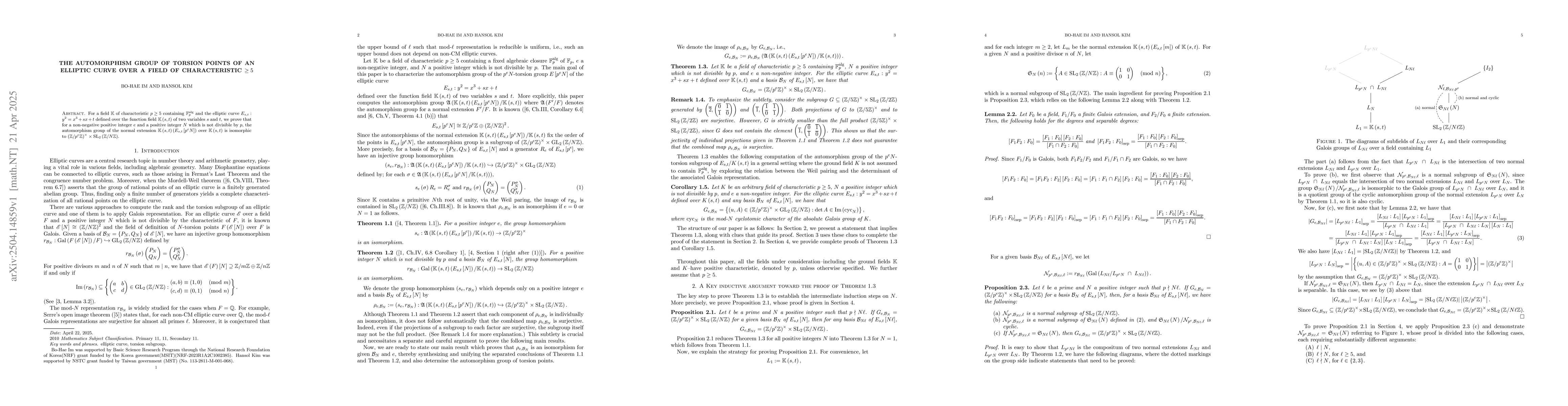 Thumbnail for The automorphism group of torsion points of an elliptic curve over a
  field of characteristic $\ge 5$