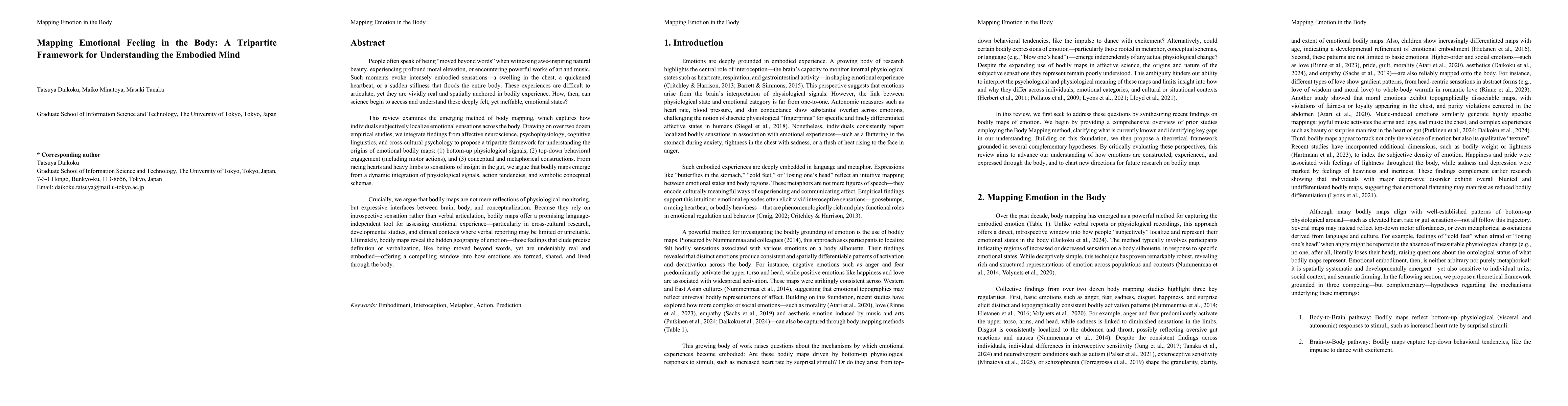 Thumbnail for Mapping Emotional Feeling in the Body: A Tripartite Framework for
  Understanding the Embodied Mind
