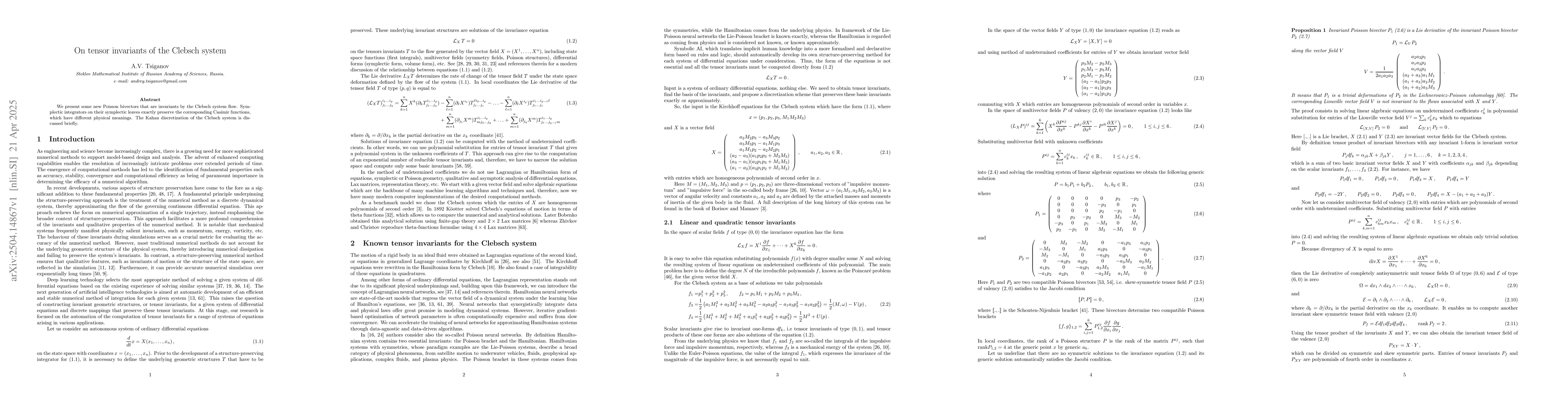 Thumbnail for On tensor invariants of the Clebsch system