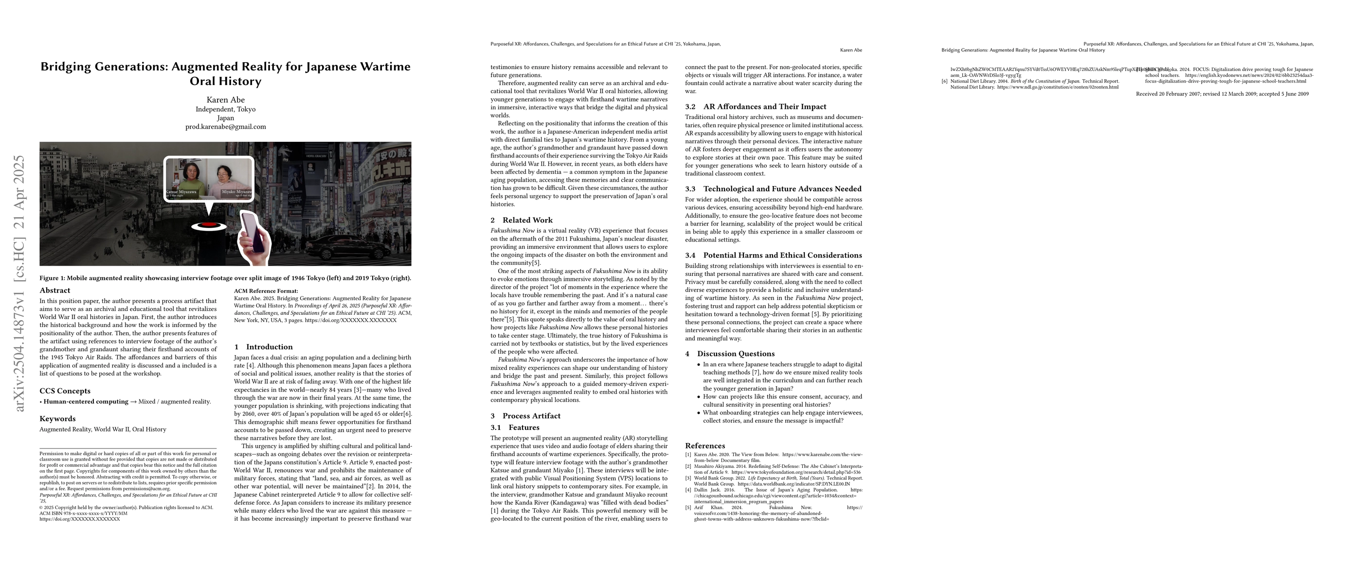 Thumbnail for Bridging Generations: Augmented Reality for Japanese Wartime Oral
  History
