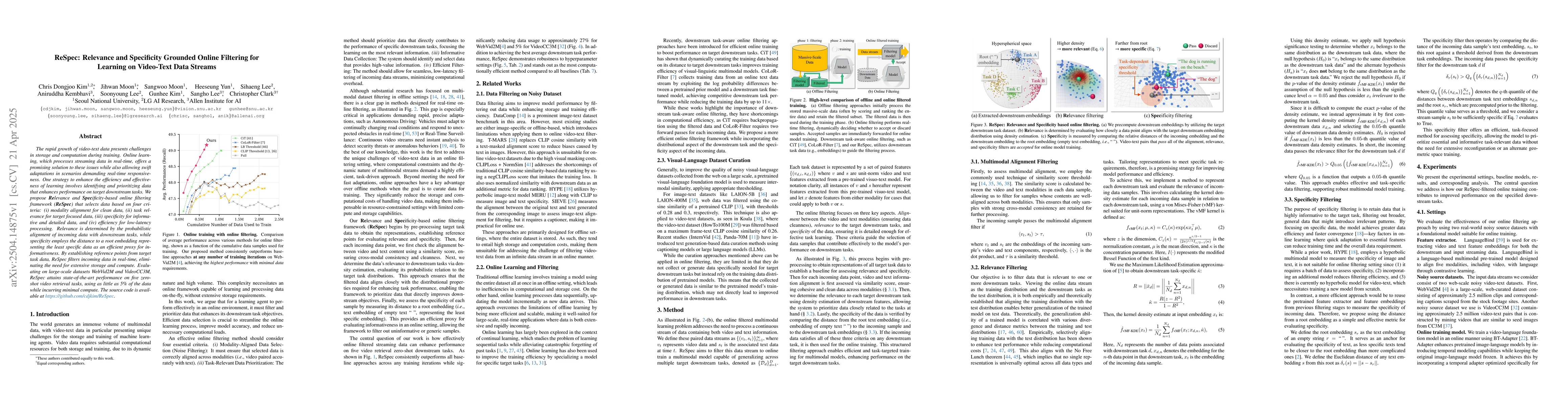Thumbnail for ReSpec: Relevance and Specificity Grounded Online Filtering for Learning
  on Video-Text Data Streams
