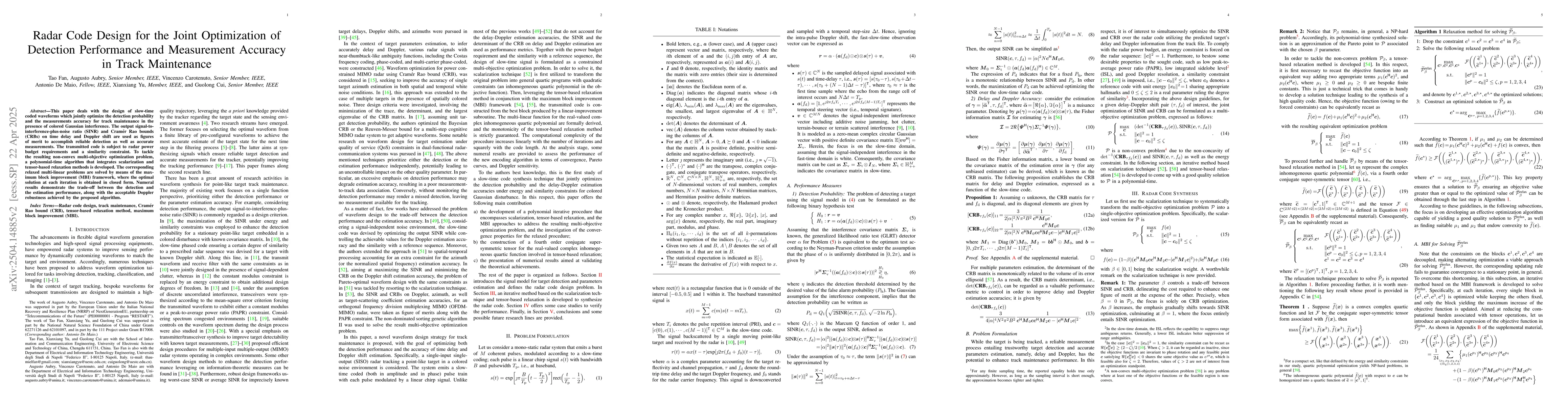 Thumbnail for Radar Code Design for the Joint Optimization of Detection Performance
  and Measurement Accuracy in Track Maintenance