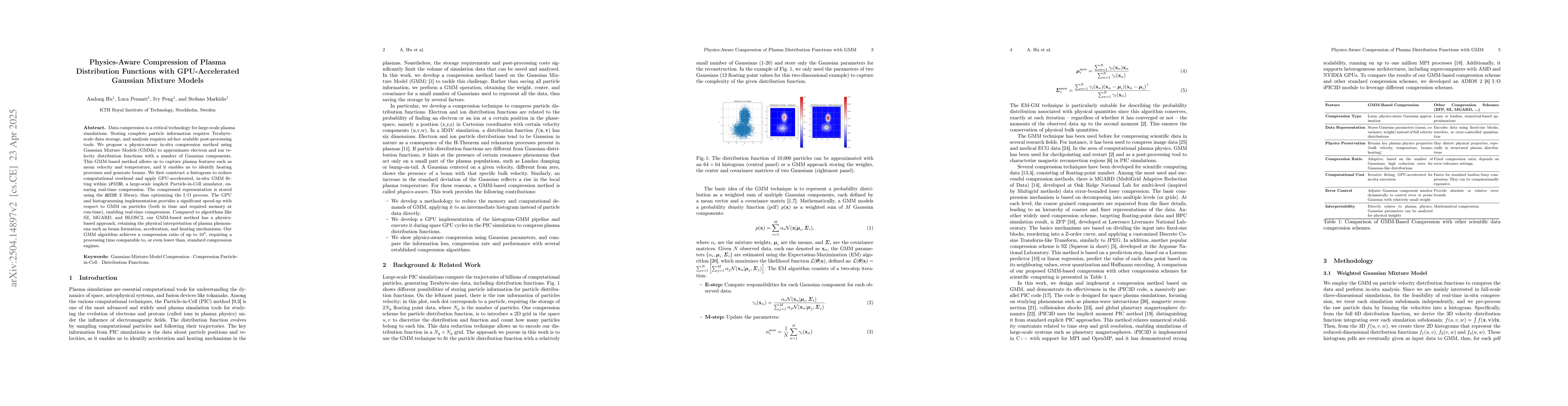 Thumbnail for Physics-Aware Compression of Plasma Distribution Functions with
  GPU-Accelerated Gaussian Mixture Models