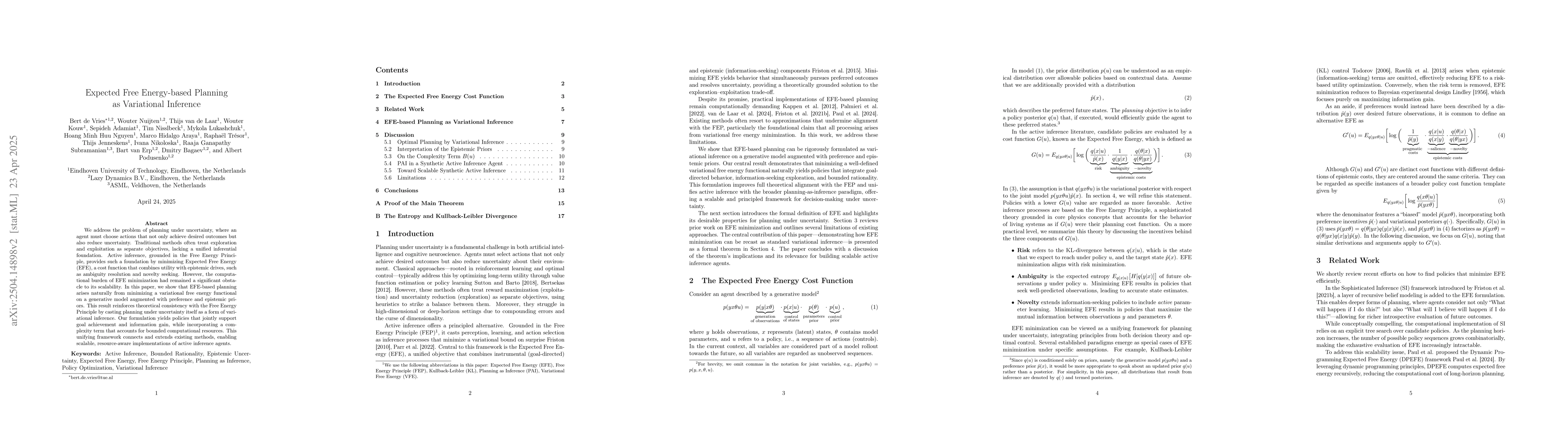 Thumbnail for Expected Free Energy-based Planning as Variational Inference
