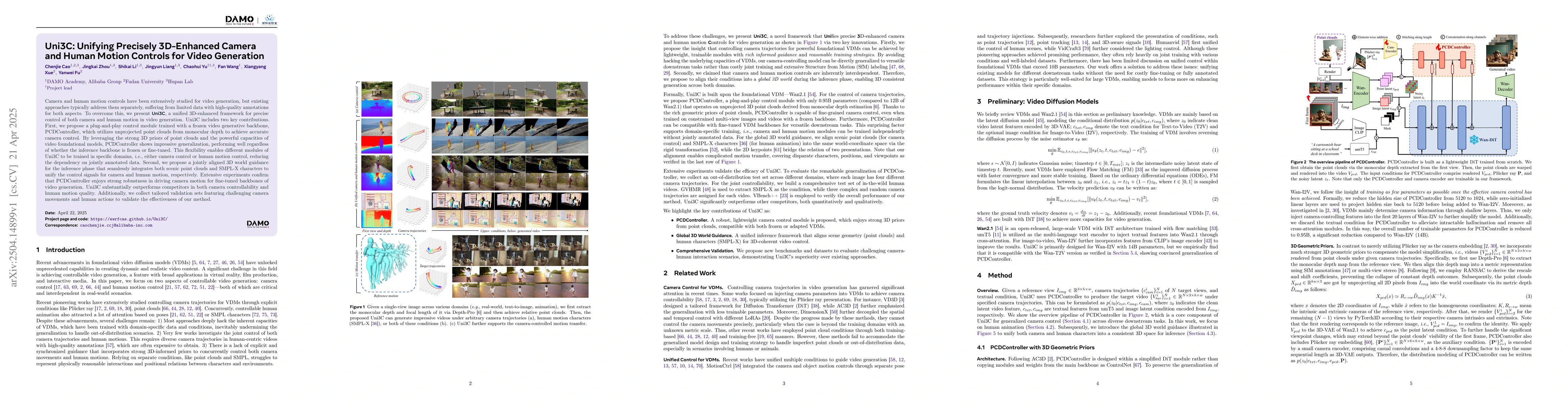 Thumbnail for Uni3C: Unifying Precisely 3D-Enhanced Camera and Human Motion Controls
  for Video Generation