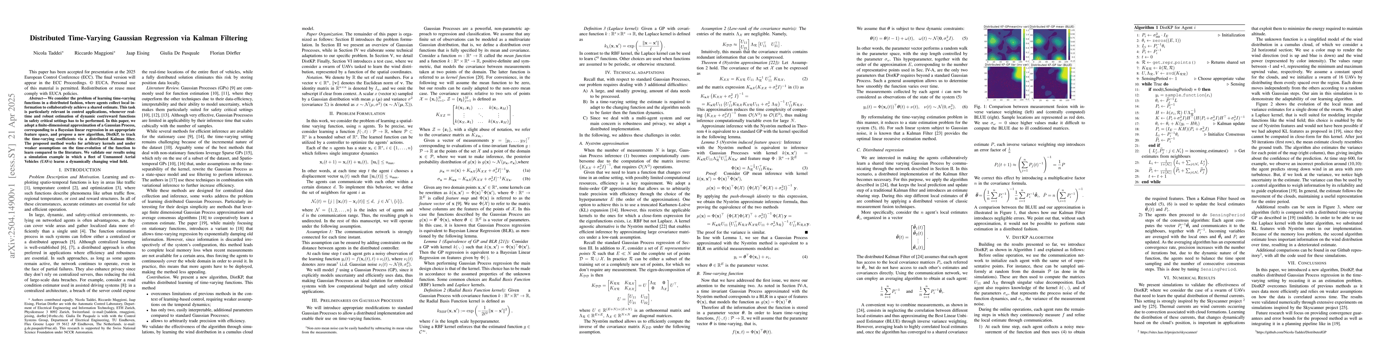 Thumbnail for Distributed Time-Varying Gaussian Regression via Kalman Filtering