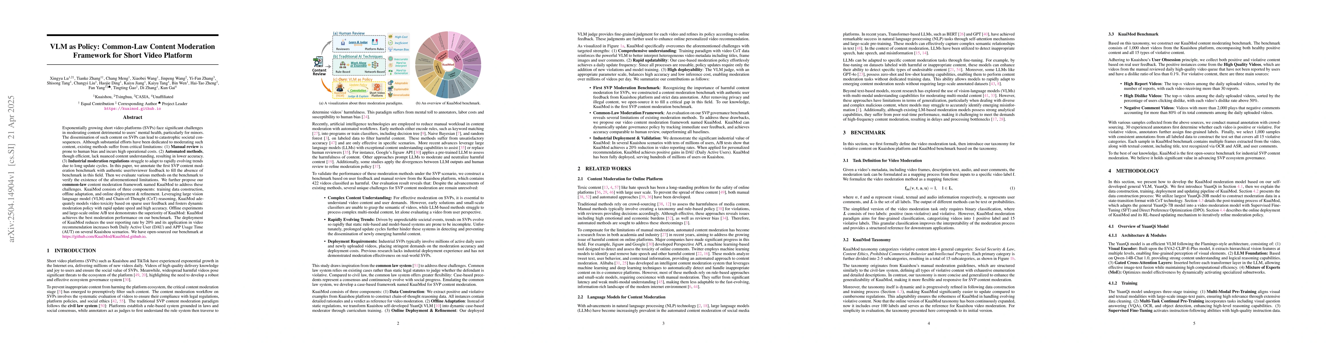 Thumbnail for VLM as Policy: Common-Law Content Moderation Framework for Short Video
  Platform