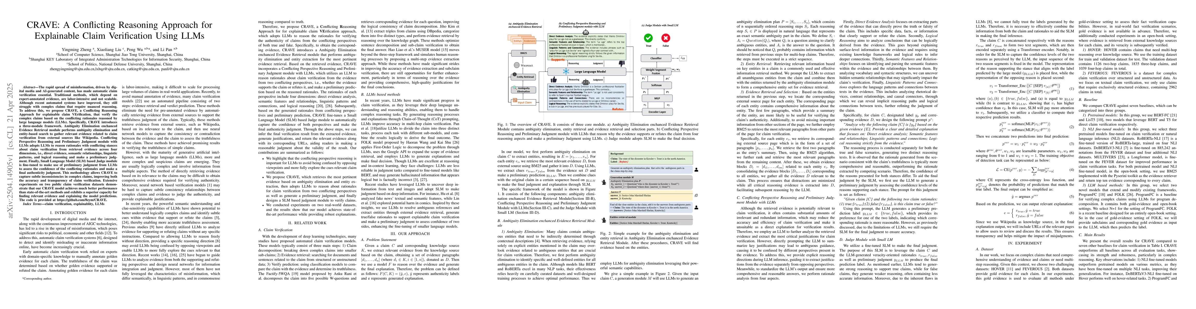 Thumbnail for CRAVE: A Conflicting Reasoning Approach for Explainable Claim
  Verification Using LLMs