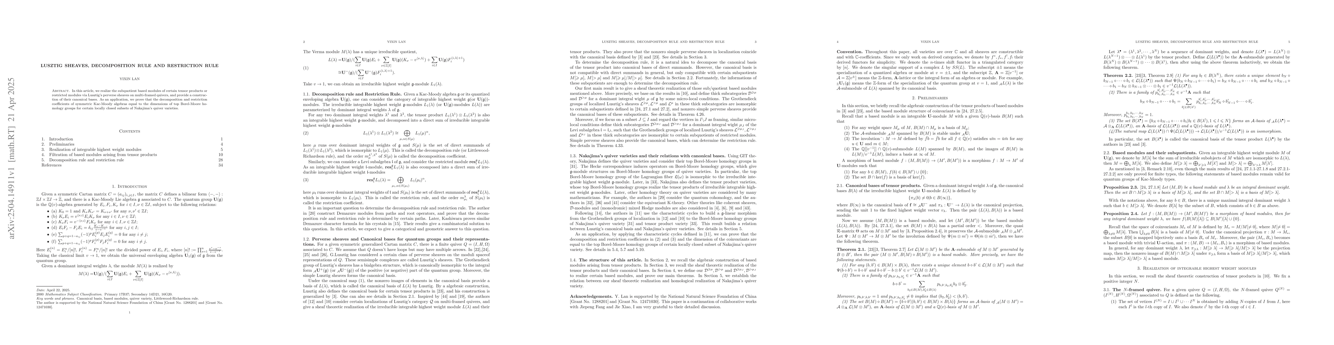 Thumbnail for Lusztig sheaves, decomposition rule and restriction rule