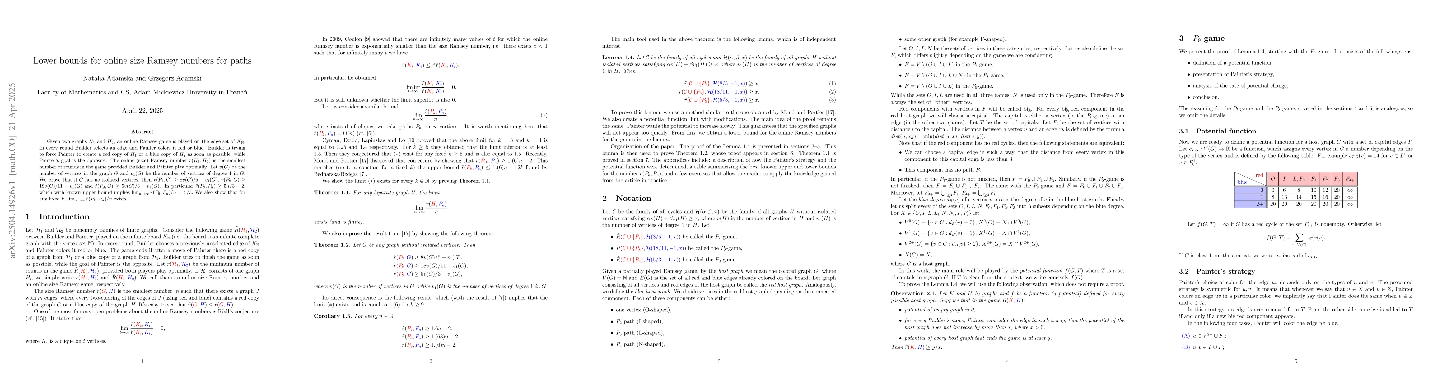 Thumbnail for Lower bounds for online size Ramsey numbers for paths