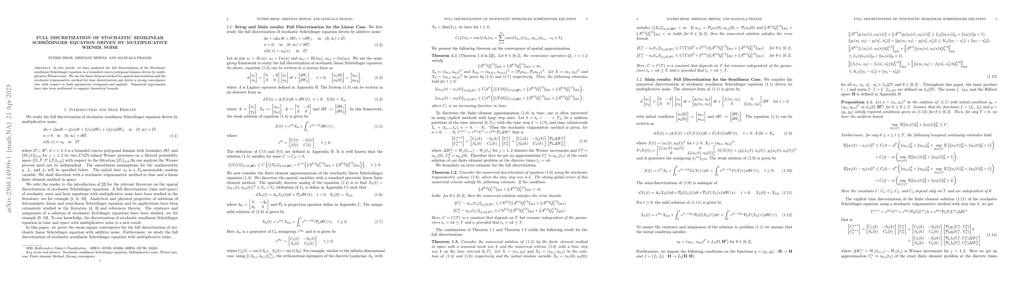 Thumbnail for Full Discretization of Stochastic Semilinear Schrödinger equation
  driven by multiplicative Wiener noise