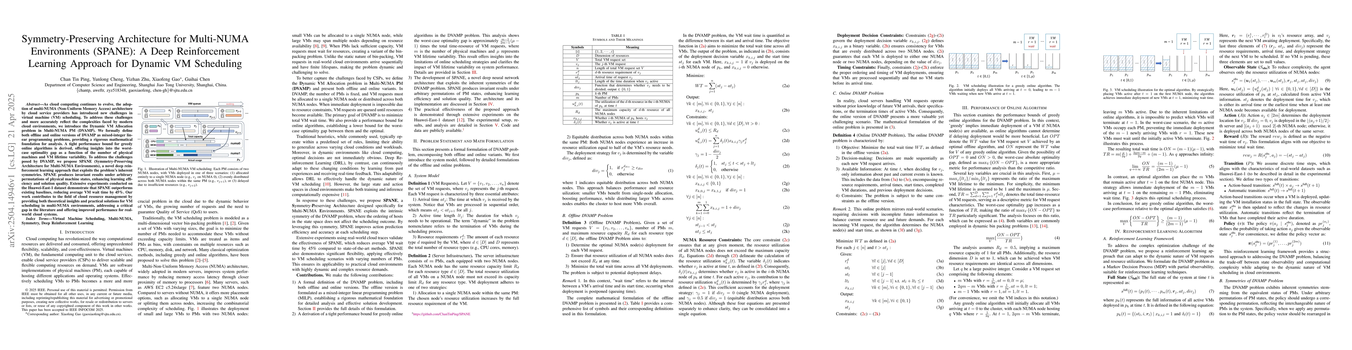 Thumbnail for Symmetry-Preserving Architecture for Multi-NUMA Environments (SPANE): A
  Deep Reinforcement Learning Approach for Dynamic VM Scheduling