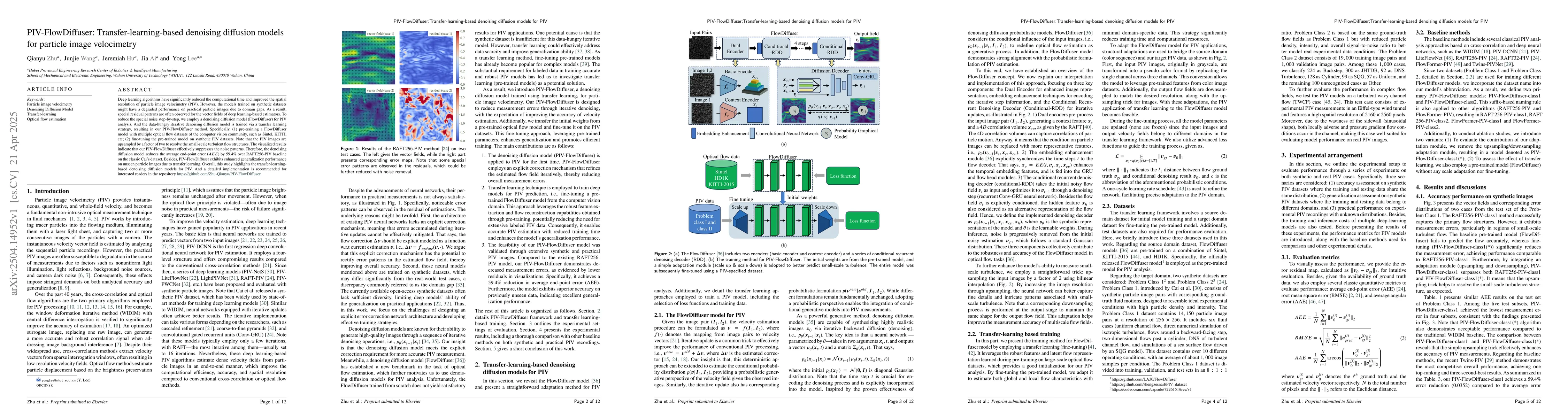Thumbnail for PIV-FlowDiffuser:Transfer-learning-based denoising diffusion models for
  PIV