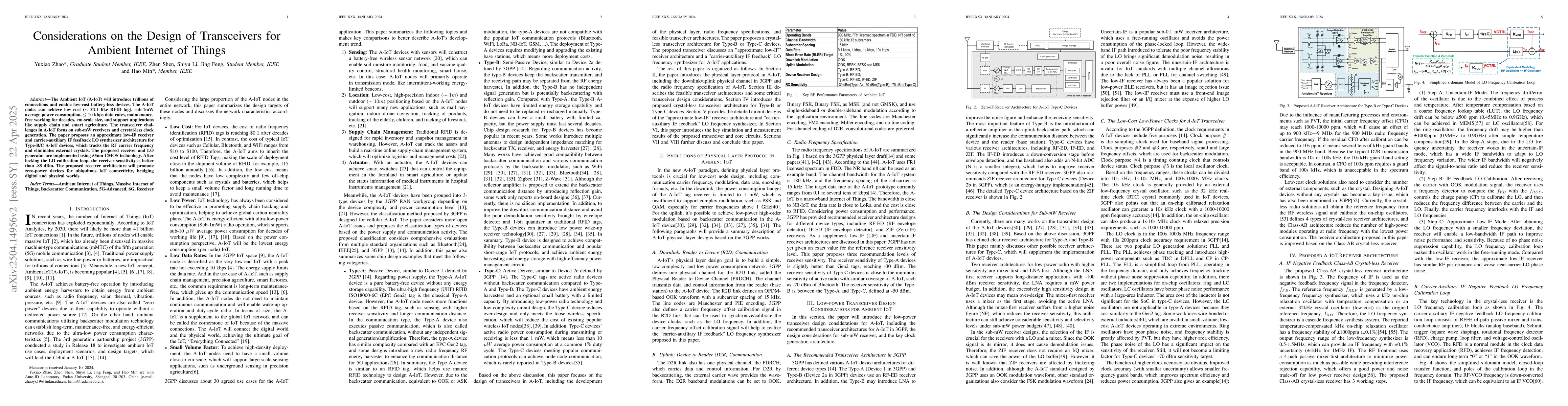Thumbnail for Considerations on the Design of Transceivers for Ambient Internet of
  Things