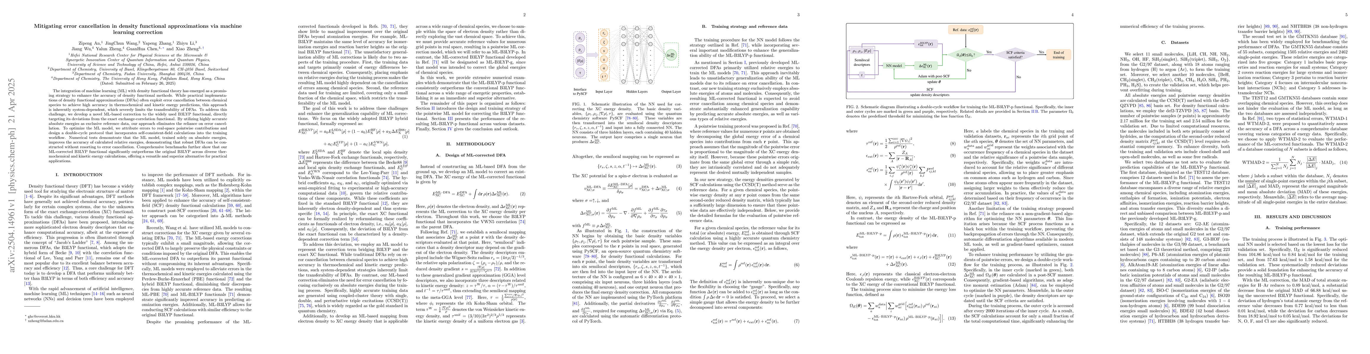 Thumbnail for Mitigating error cancellation in density functional approximations via
  machine learning correction