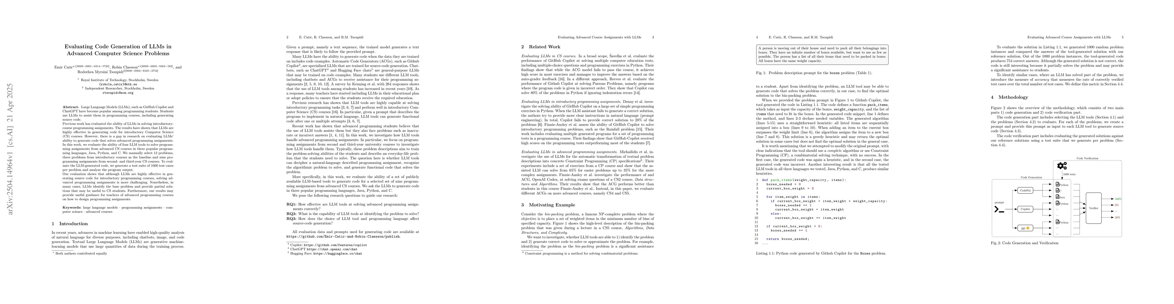 Thumbnail for Evaluating Code Generation of LLMs in Advanced Computer Science Problems