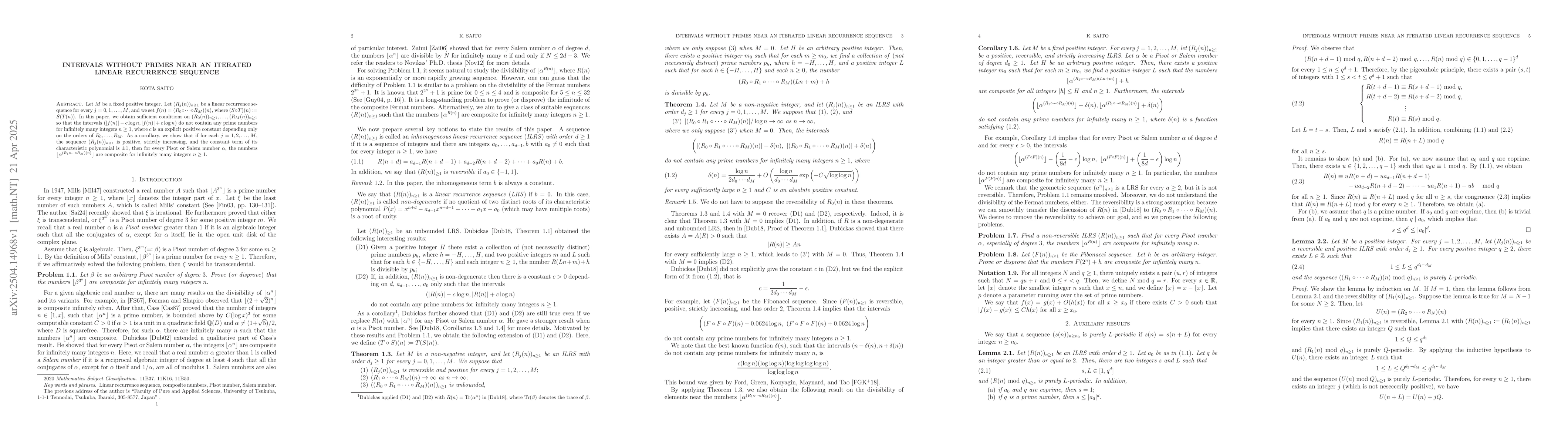 Thumbnail for Intervals without primes near an iterated linear recurrence sequence