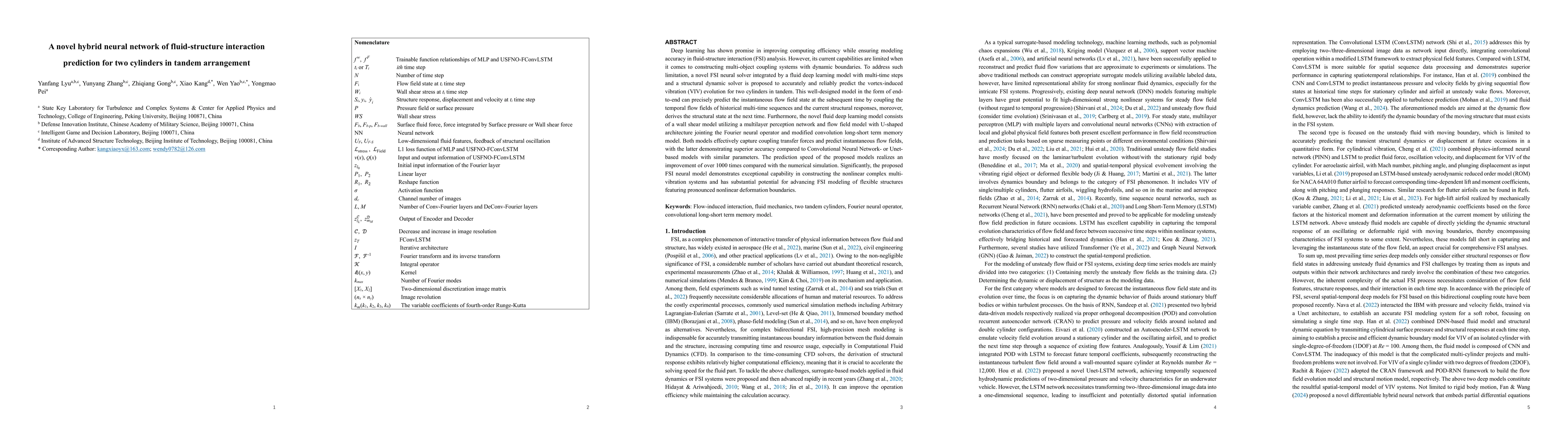 Thumbnail for A novel hybrid neural network of fluid-structure interaction prediction
  for two cylinders in tandem arrangement