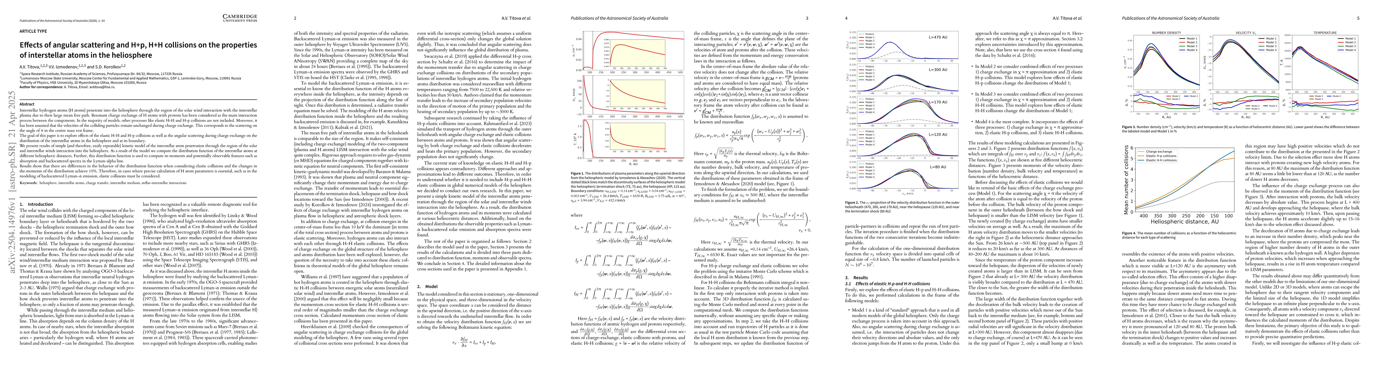 Thumbnail for Effects of angular scattering and H+p, H+H collisions on the properties
  of interstellar atoms in the heliosphere