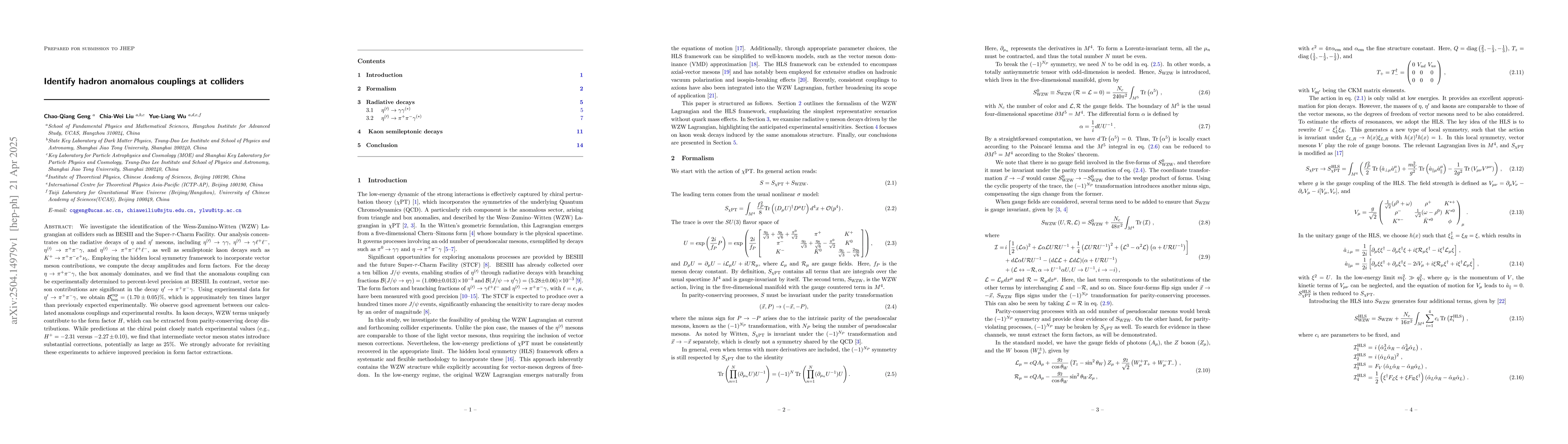 Thumbnail for Identify hadron anomalous couplings at colliders