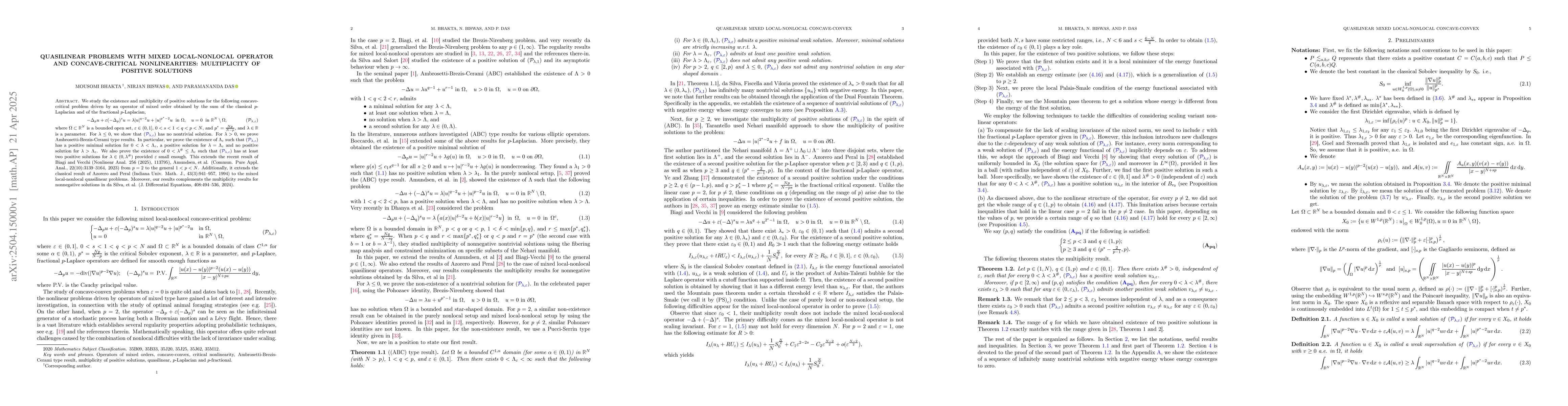 Thumbnail for Quasilinear problems with mixed local-nonlocal operator and
  concave-critical nonlinearities: Multiplicity of positive solutions