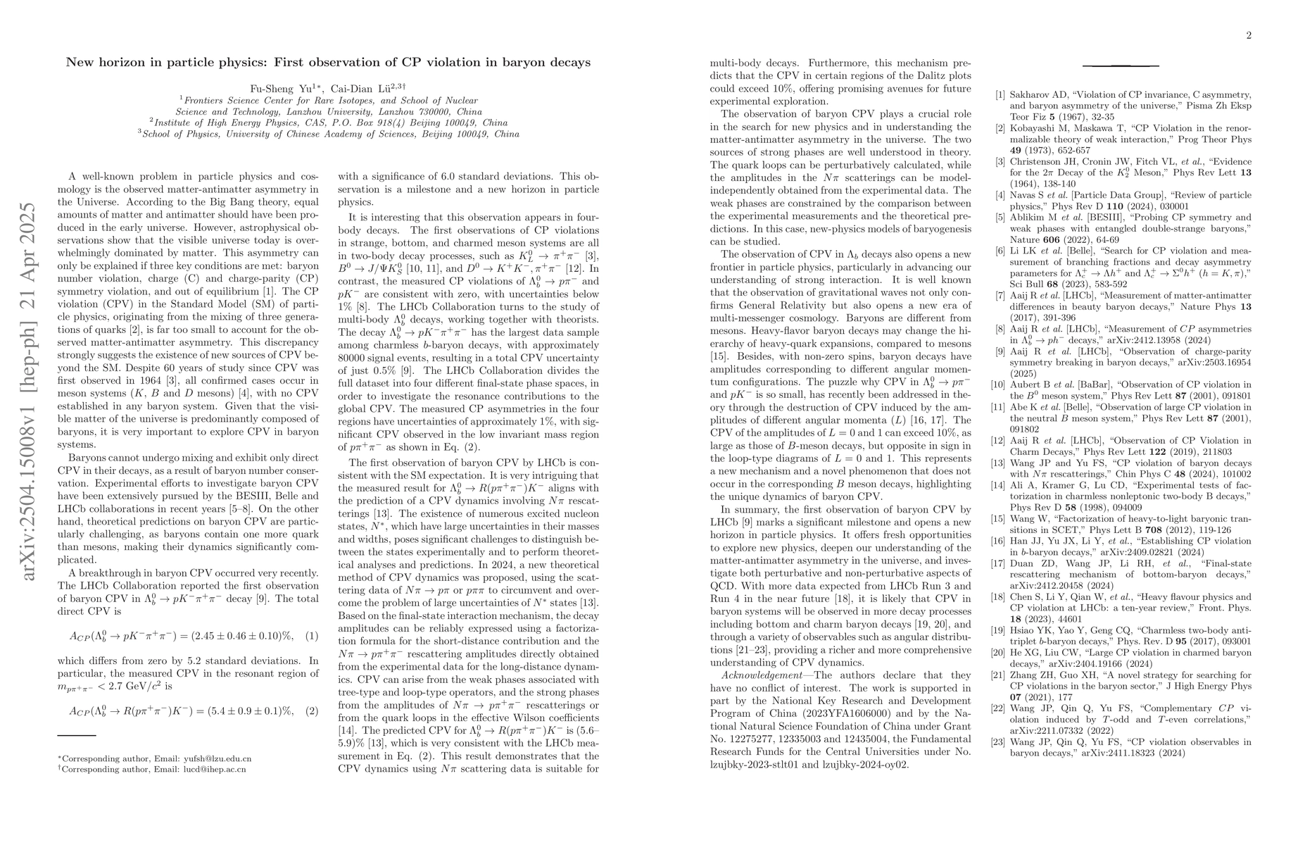 Thumbnail for New horizon in particle physics: First observation of CP violation in
  baryon decays