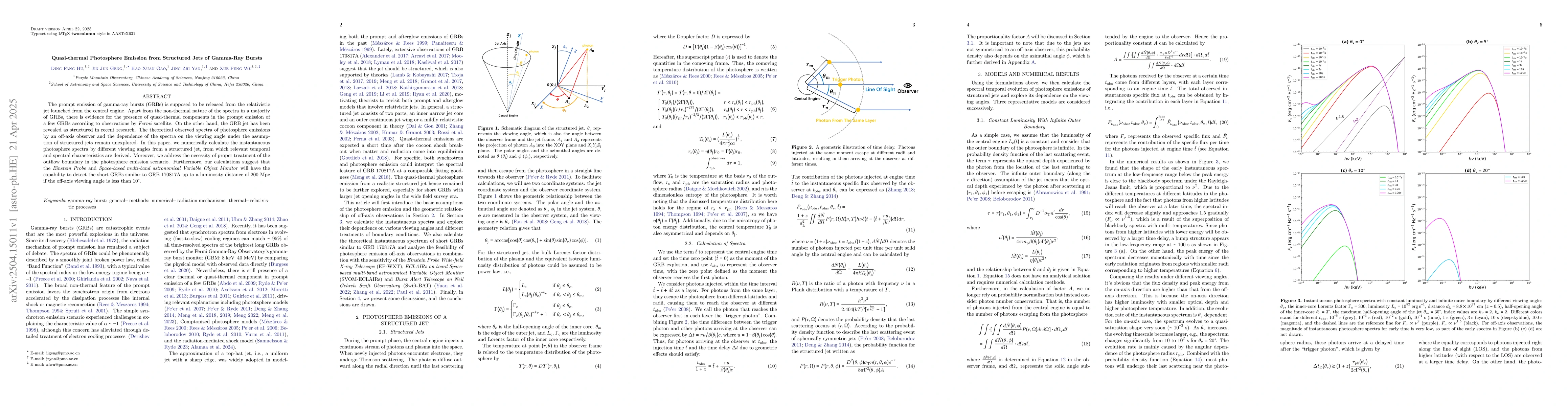 Thumbnail for Quasi-thermal Photosphere Emission from Structured Jets of Gamma-Ray
  Bursts