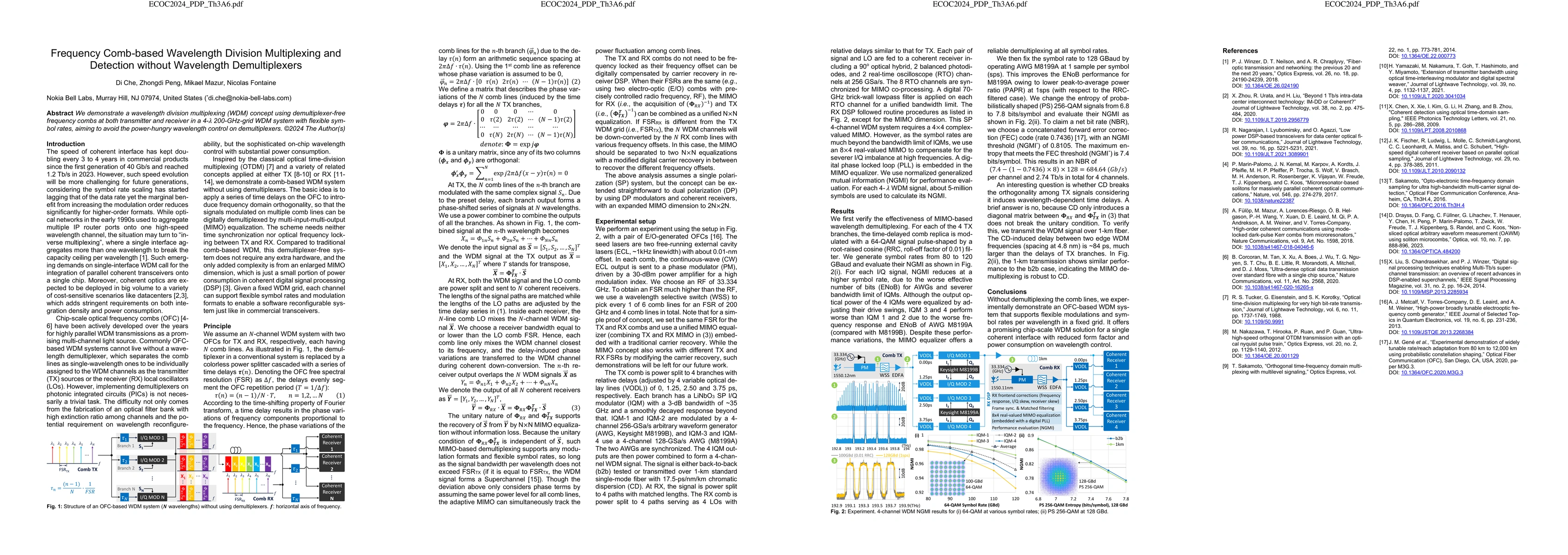 Thumbnail for Frequency Comb-based Wavelength Division Multiplexing and Detection
  without Wavelength Demultiplexers