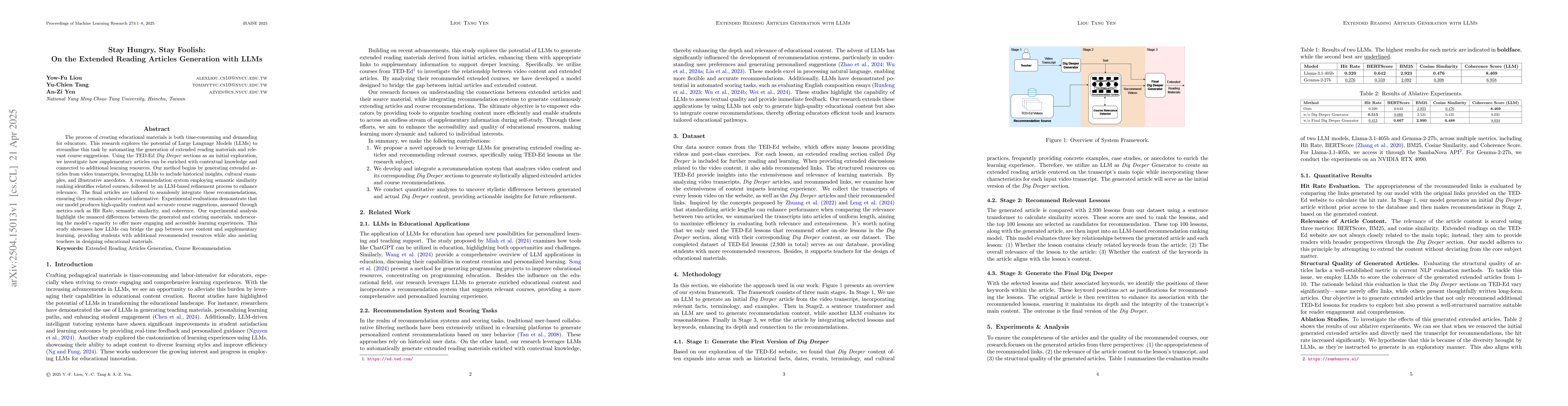 Thumbnail for Stay Hungry, Stay Foolish: On the Extended Reading Articles Generation
  with LLMs