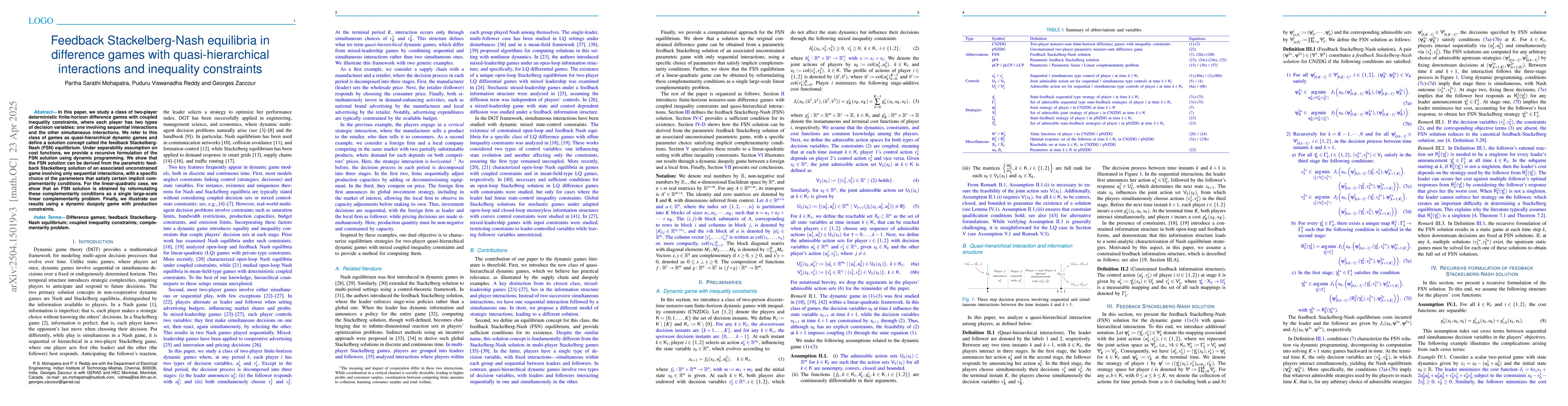 Thumbnail for Feedback Stackelberg-Nash equilibria in difference games with
  quasi-hierarchical interactions and inequality constraints