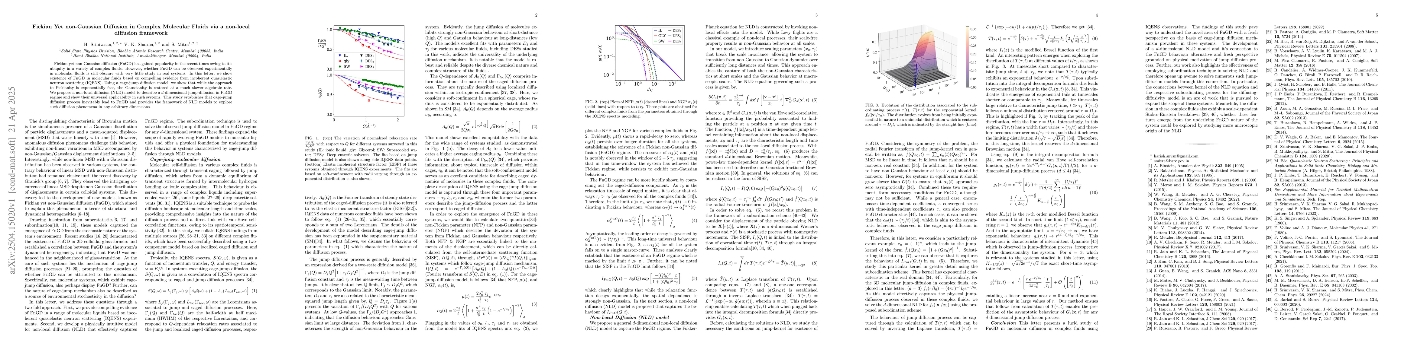 Thumbnail for Fickian Yet non-Gaussian Diffusion in Complex Molecular Fluids via a
  non-local diffusion framework