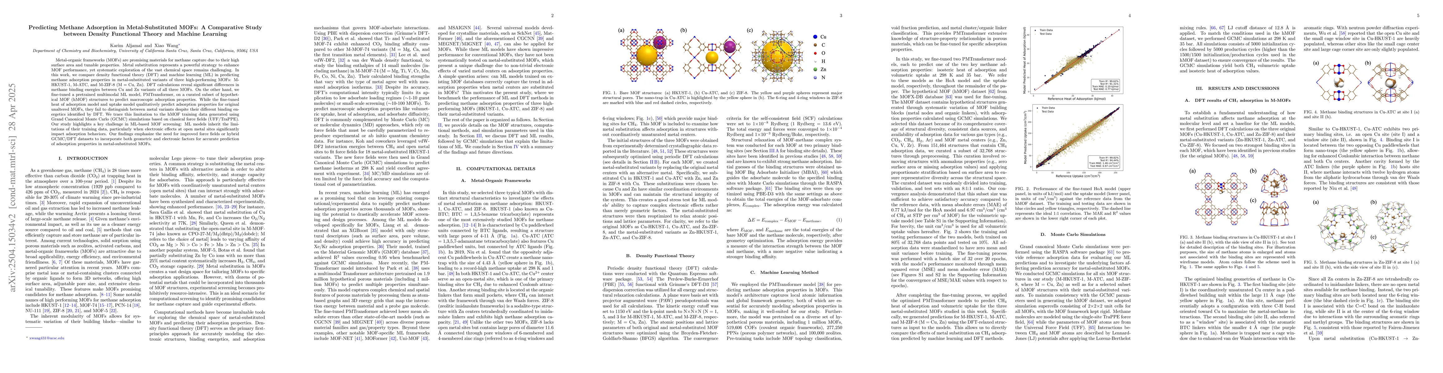 Thumbnail for Predicting Methane Adsorption in Metal-Substituted MOFs: A Comparative
  Study between Density Functional Theory and Machine Learning