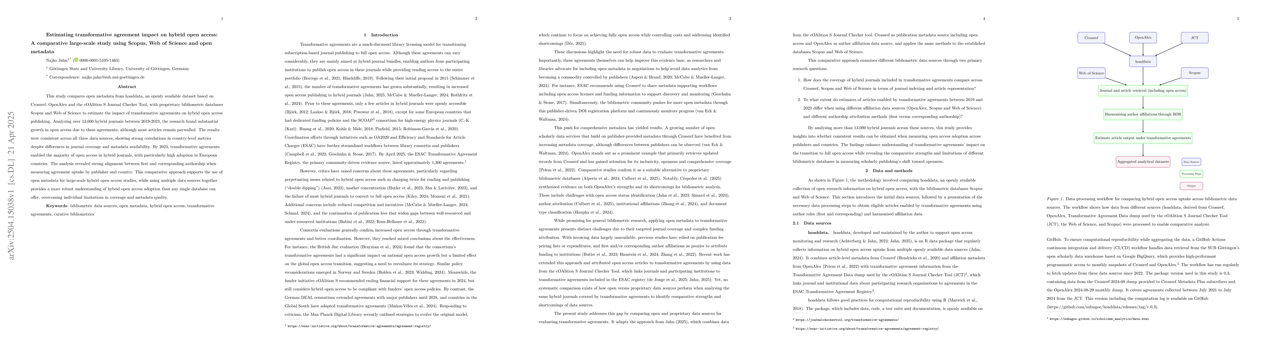 Thumbnail for Estimating transformative agreement impact on hybrid open access: A
  comparative large-scale study using Scopus, Web of Science and open metadata