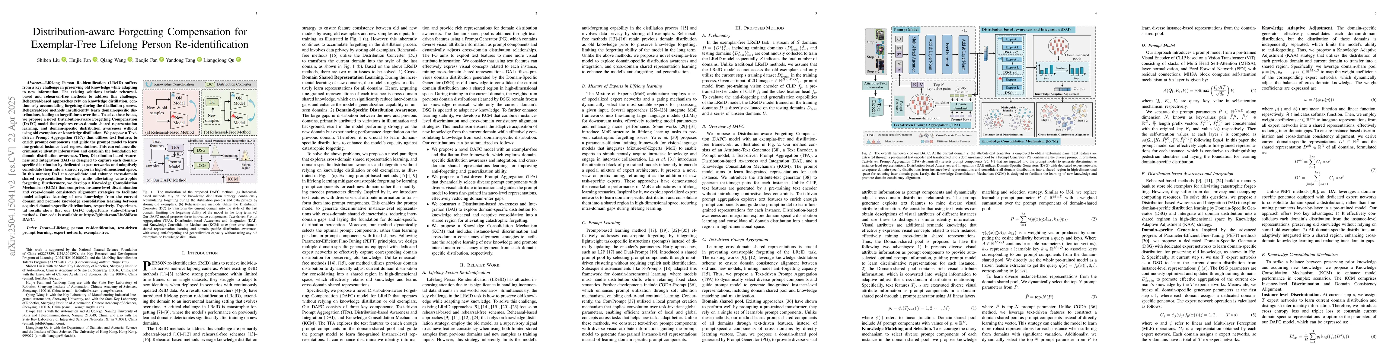 Thumbnail for Distribution-aware Forgetting Compensation for Exemplar-Free Lifelong
  Person Re-identification