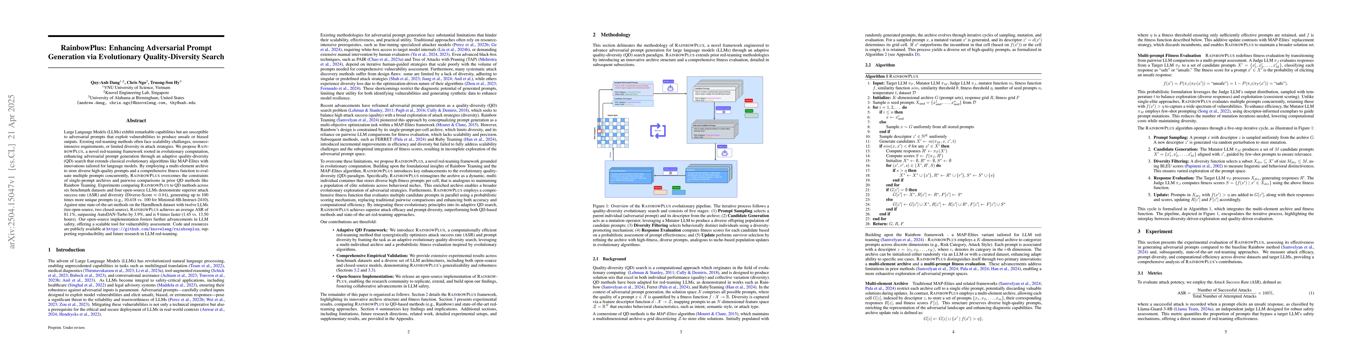 Thumbnail for RainbowPlus: Enhancing Adversarial Prompt Generation via Evolutionary
  Quality-Diversity Search