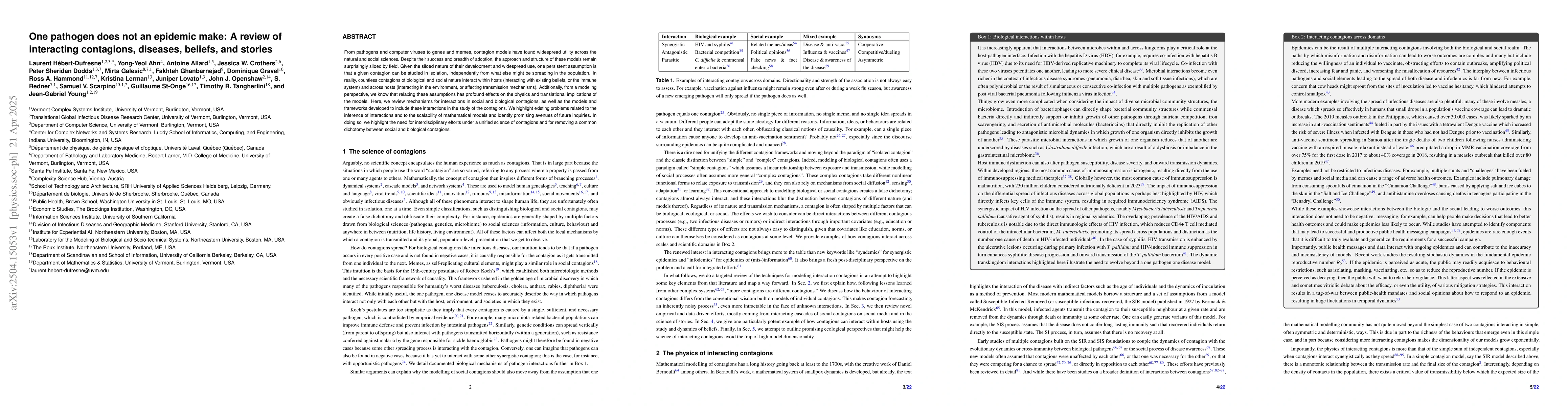 Thumbnail for One pathogen does not an epidemic make: A review of interacting
  contagions, diseases, beliefs, and stories