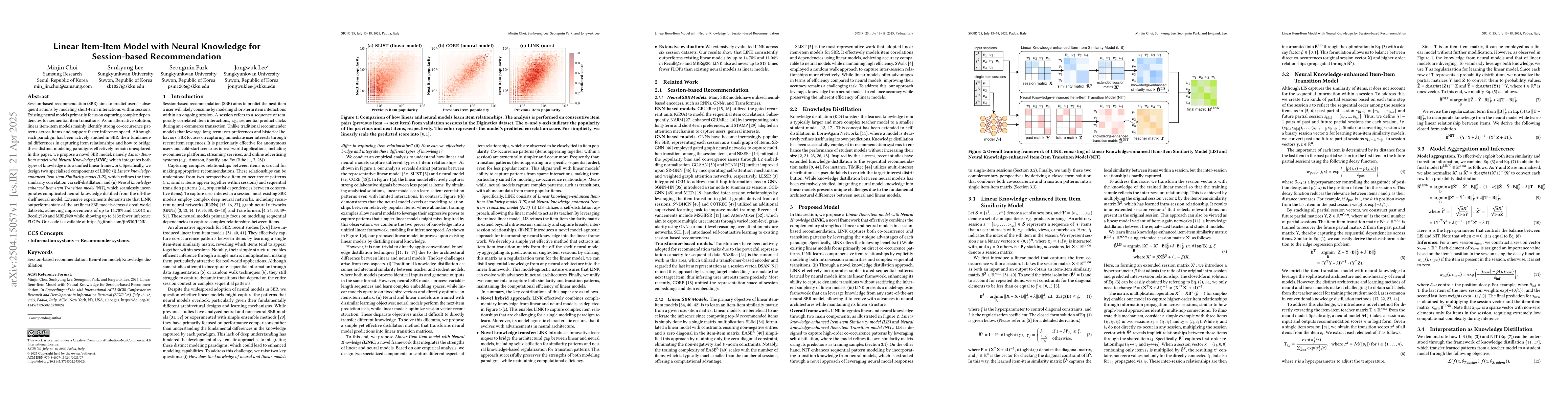 Thumbnail for Linear Item-Item Model with Neural Knowledge for Session-based
  Recommendation