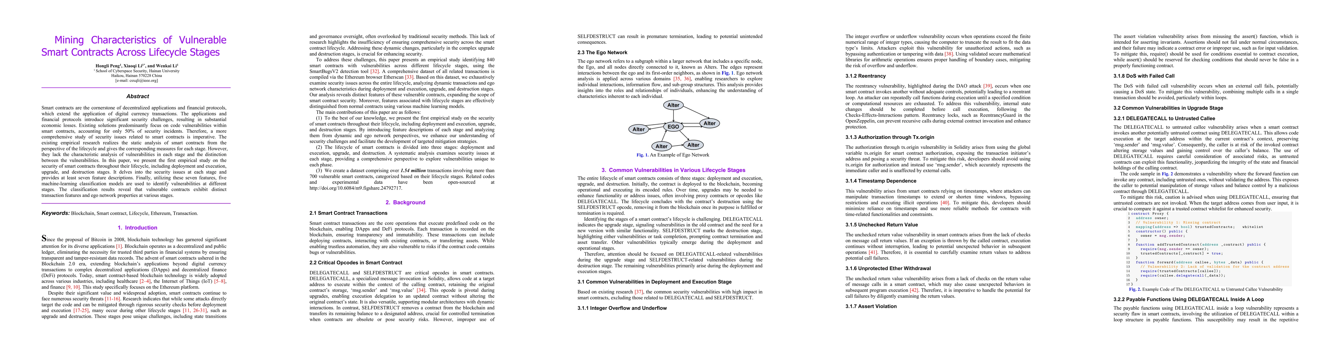 Thumbnail for Mining Characteristics of Vulnerable Smart Contracts Across Lifecycle
  Stages