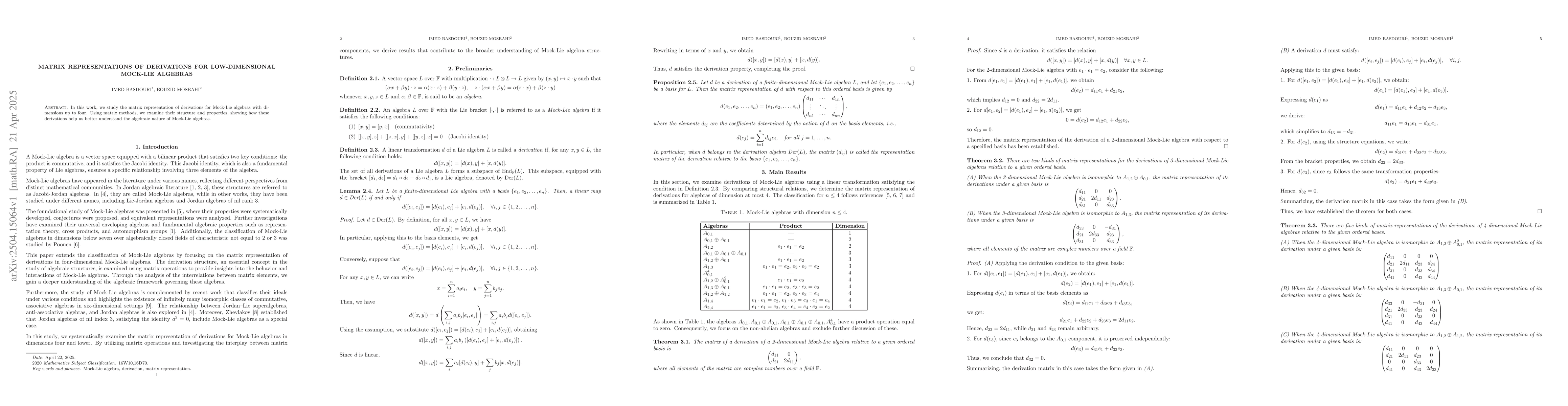 Thumbnail for Matrix Representations of Derivations for Low-Dimensional Mock-Lie
  Algebras