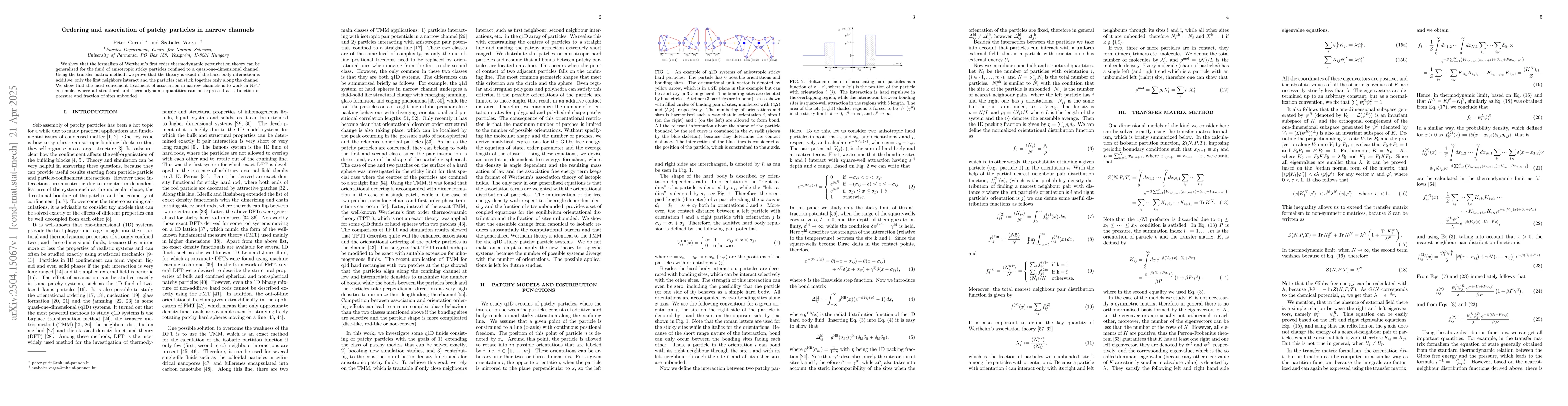 Thumbnail for Ordering and association of patchy particles in narrow channels