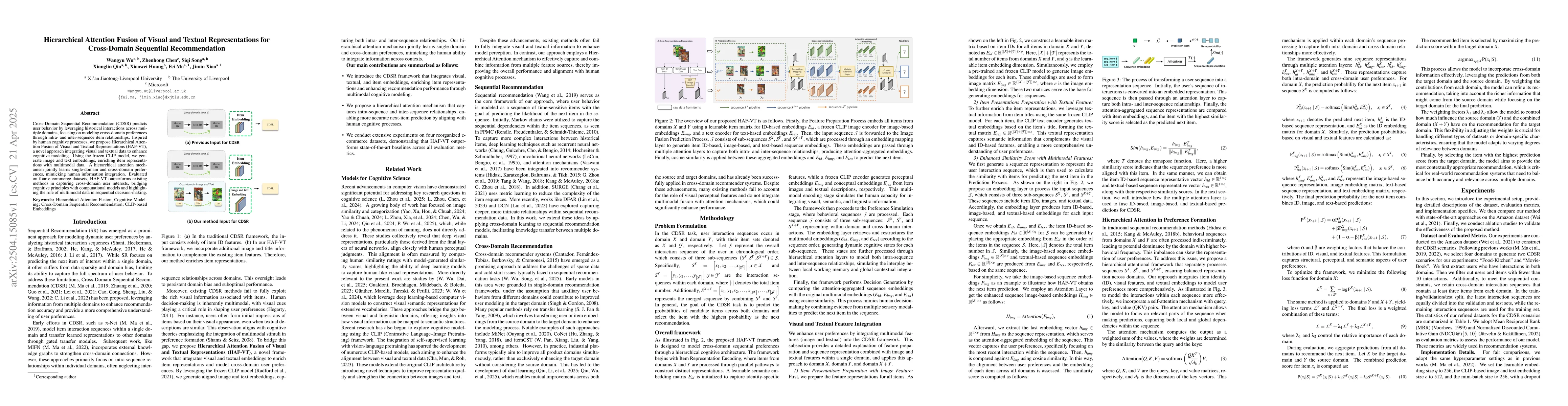 Thumbnail for Hierarchical Attention Fusion of Visual and Textual Representations for
  Cross-Domain Sequential Recommendation