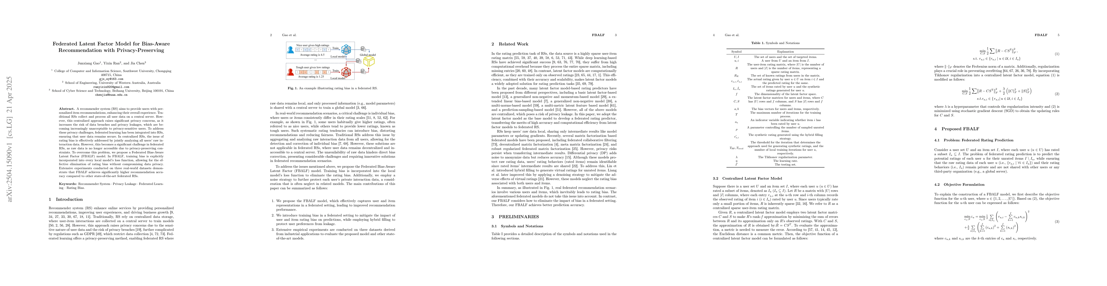 Thumbnail for Federated Latent Factor Model for Bias-Aware Recommendation with
  Privacy-Preserving